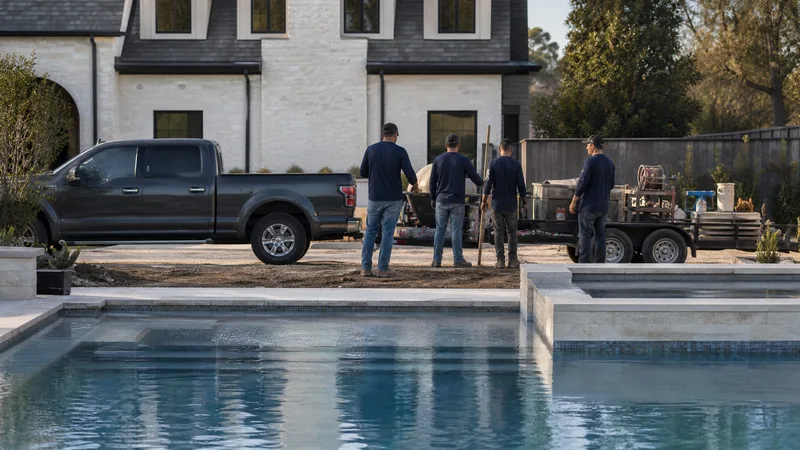 Pool Builders Houston TX crew on a job site with equipment